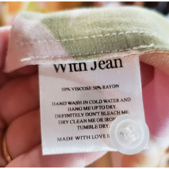 With Jean Pink Green Yellow Orange Floral Long Sleeve Button Front Collar Dress - Picture 5 of 16